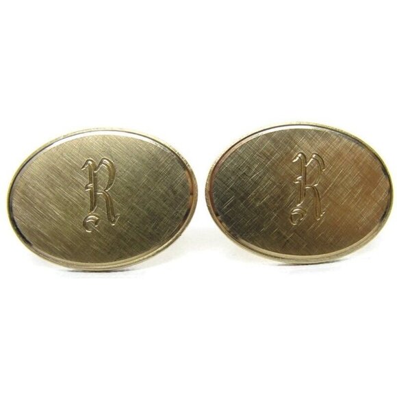 "R" Initial Vintage 12K Gold Filled Cufflinks Vintage Brushed Finish - Picture 12 of 16